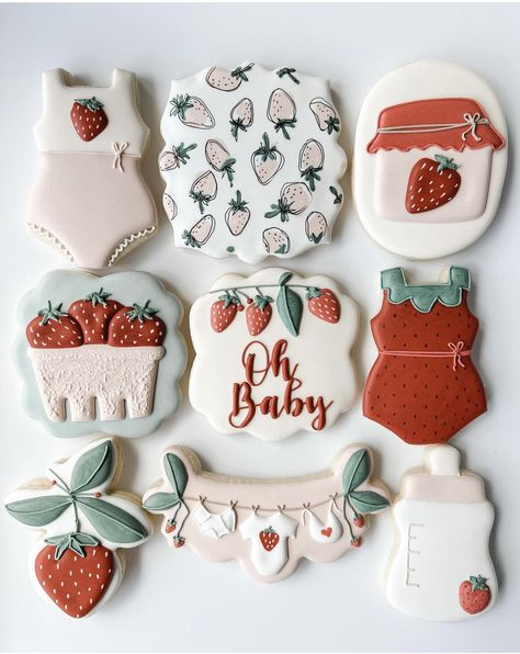 Cutie Themed Baby Shower Ideas, Top Baby Shower Themes, Shower Vibes, Summer Baby Shower Themes, Themed Baby Shower Ideas, Sweet Baby Shower Ideas, Strawberry Sugar Cookies, Baby Ellie, Baby Shower Theme Decorations