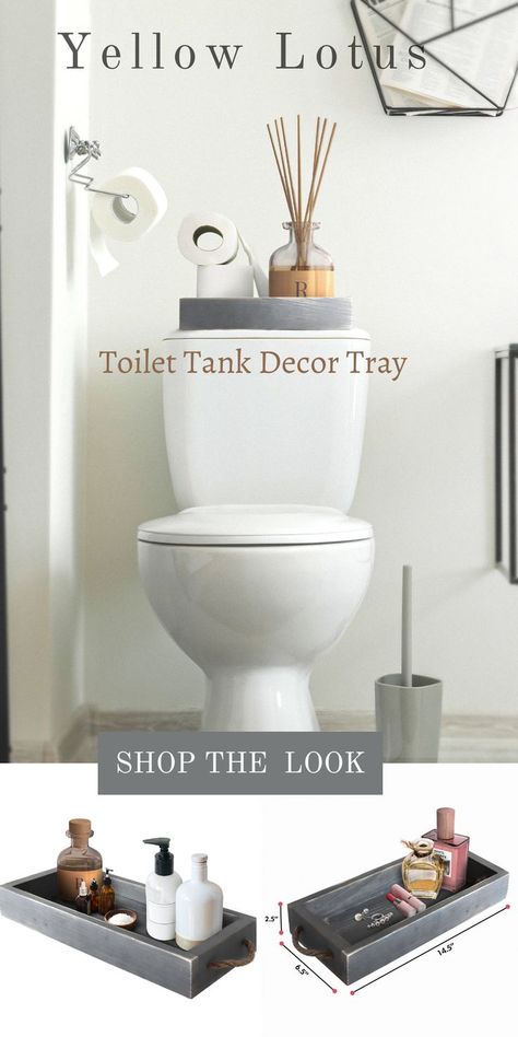 Decorate Toilet Tank, Toilet Tank Tray Ideas, Bathroom Long Counter One Sink Decor, Bathroom Sink Top Organization, Toilet Tank Decor Ideas, Toilet Basket, Bathroom Storage Basket, Yellow Lotus, Sink Tray