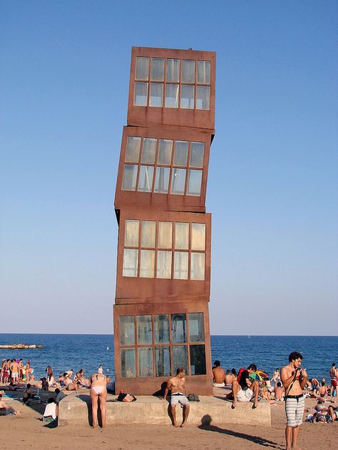 Homentage a la Barceloneta    Sculpture on Barcelona Beach,  Artist: Rebecca Horn, Barcelona, Spain Barcelona Landscape, Barcelona Neighborhoods, La Barceloneta, Barcelona Beach, Barceloneta Beach, British Holidays, Bogatell Beach Barcelona, El Poblenou Barcelona, Oceans Of The World