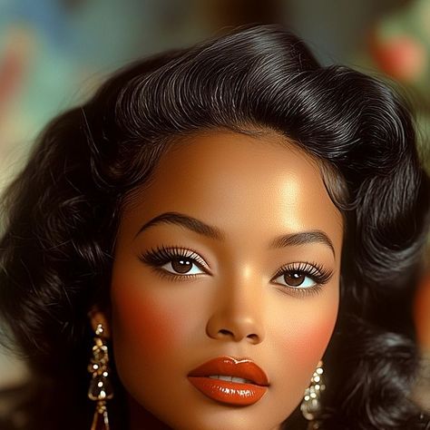 Vintage Makeup Black Women, Pinup Makeup Vintage, Vintage Photoshoot Black Women, Kitschy Fashion, Black Woman Red Hair, Pinup Inspiration, Old Hollywood Makeup, Black Hollywood Glamour, 1940s Makeup