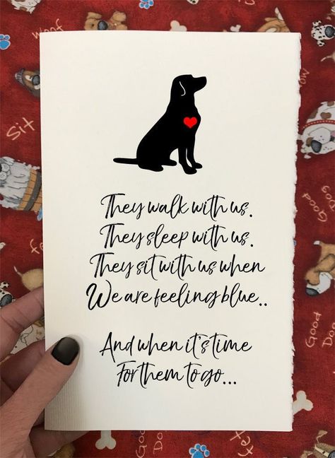 "Outside:  \"They walk with us. They sleep with us. They sit with us when we are feeling blue. And when it's time for them to go...\"  Inside: \"..a part of us goes too.\" Words are not enough but we hope one of our cards will help you share your thoughts and sentiment with a friend who has lost a loved companion. These are original cards by Gini who is a devoted dog lover and enthusiast.  They are custom designed and printed on special heavy weight card stock with hand torn deckled edge. Buy more and save! 1 card for $8.00 5 cards for $35.00" Pet Sympathy Cards Dogs Condolences, Losing A Dog Quotes Comforting Words, Loss Of Pet Dog Sympathy Cards, Losing A Dog Quotes, Doggie Quotes, Animal Loss, Losing A Pet Quotes, Pet Condolences, Dog Sympathy Card