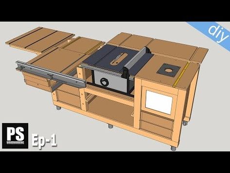 (27) DIY Mobile Workbench with Table Saw & Router Table / Ep 1 - YouTube Diy Saw Table, Table Saw Workbench Plans Diy, Diy Mobile Workbench, Wood Shops, Router Table Plans, Garage Workbench Plans, Table Saw Workbench, Saw Table, Mobile Workbench