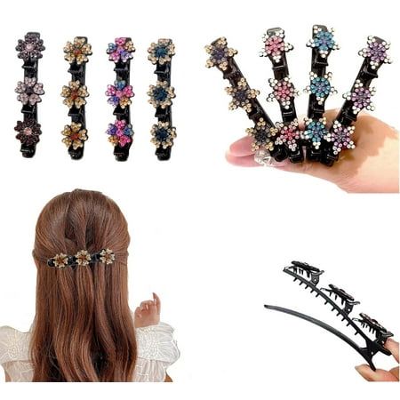 Description Material: Acrylic+Rhinestone Package includes: 1Pc * Hair Clip Size: one size.  Color: stone.  Gender: female.  Age Group: adult. Braided Hair Clips, Hair Braiding Tool, Dunner Wordend Haar, Braid Clips, Rhinestone Fabric, Rhinestone Hair Clip, Rhinestone Hair, Braided Hair, Claw Clips