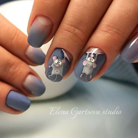 Mouse  design Nail Desine, Beautiful Nail Art Designs, Cat Nail Art, Designs For Short Nails, Cat Nail, Animal Nail Art, Turquoise Nails, Animal Nails, Best Nail Art Designs