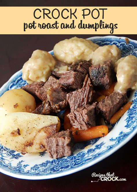 This Pot Roast and Dumplings is a great one pot meal from your crock pot! Crock Pot Food, Crockpot Roast, Pot Roast Slow Cooker, Crockpot Dishes, Dumpling Recipe, Crock Pot Slow Cooker, Easy Slow Cooker, Roast Recipes, Crockpot Recipes Slow Cooker