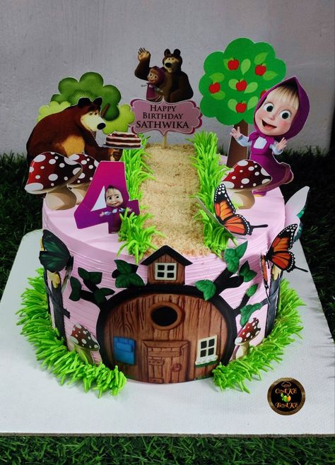 Masha And The Bear Cake Design, Masha And The Bear Cake Birthday, Bear Theme Cake, Photo Print Cake, Masha And The Bear Cake, Flamingo Clip Art, Masha And Bear, Marsha And The Bear, Cake Designs For Kids