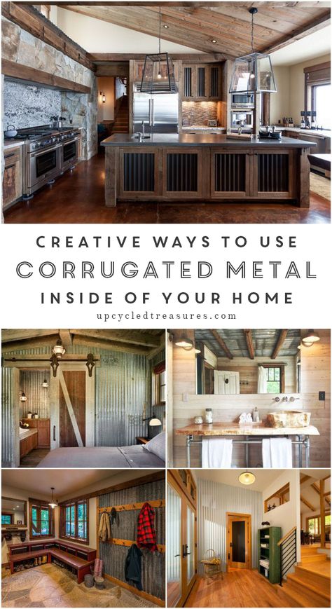 Corrugated Metal isn't just for roofs, check out these creative ways to use corrugated metal in Interior Design. MountainModernLife.com House Improvement, Rustic Industrial Decor, Corrugated Metal, Container Homes, Design Seeds, Basement Renovations, Metal Building Homes, Industrial House, Metal Buildings