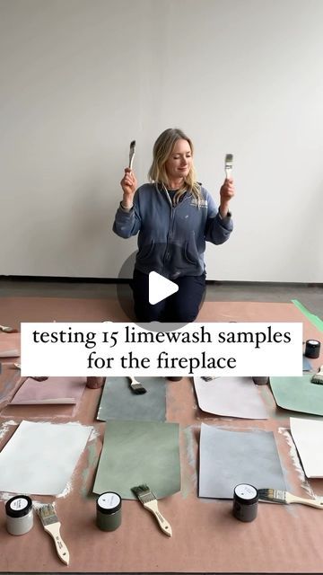 Emily Henderson on Instagram: "Testing testing…we’re planning on giving our living room fireplace a little limewash upgrade!! So naturally I tested out 15 different limewash options — which one would you go with?? Head to the blog if you want to see renderings & get a better visual :) comment your thoughts!" Limewash With Regular Paint, Lime Wash Fireplace Wall, Living Room Limewash, Limewash Office, Limewash Paint Colors, Brown Limewash Wall, Limewash Walls Living Rooms, Limewash Kitchen, Green Limewash Wall