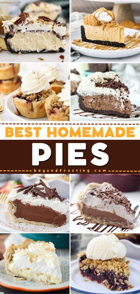 Simple sweet treats you don't want to miss! They're the BEST homemade pies. From different pie crusts to filling flavors like fruit and chocolate, there's an easy dessert recipe here for everyone. No-bake pie ideas included! Simple Pie Recipe, Simple Sweet Treats, Recipes To Bake, Fruit And Chocolate, Homemade Pie Recipes, Pie Ideas, Baking Recipes Pie, Homemade Pies, Homemade Chocolate Pudding