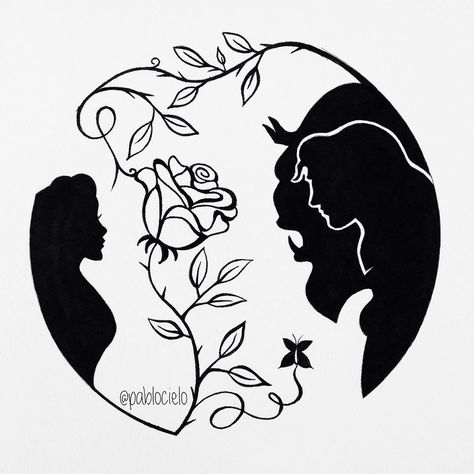 Fera Disney, Beauty And The Beast Tattoo, Silhouette Disney, Disney Silhouette, Disney Silhouettes, Idee Cricut, Theme Tattoo, Disney Fantasy, Arte Disney