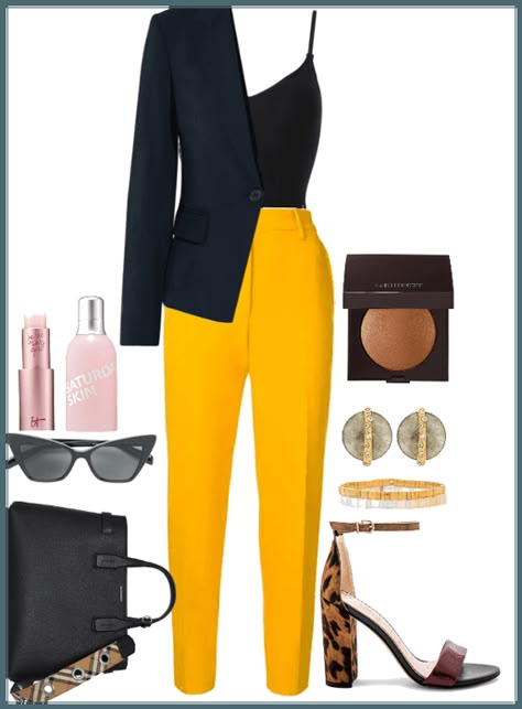 Boss in yellow  #work #workwear #blazer #yellow #fall #polyvore #shoplook Yellow Office Outfits Women, Fall Yellow Outfit, Yellow Work Outfit, Work Outfits Polyvore, Polyvore Outfits Fall, Yellow Blazer Outfit, Yellow Outfit Ideas, Polyvore Chic, Fall Yellow