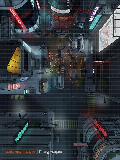 cyberpunk, battle maps, RPG, ttrpg, roll20, foundry, encounter maps Dnd Modern City Map, Modern City Map Rpg, Cyberpunk Bar, Street Cyberpunk, Cyberpunk Red, Map Of Texas, Cyberpunk Games, Sci Fi Rpg, Cyberpunk 2020