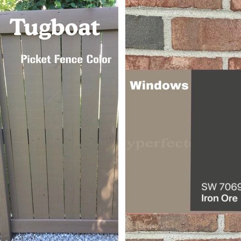 Painted Fence Colors, Taupe Fence, Fence Paint Colours, Outdoor Decks, Wood Privacy Fence, Townhouse Exterior, Fence Stain, Exterior House Remodel, Deck Colors