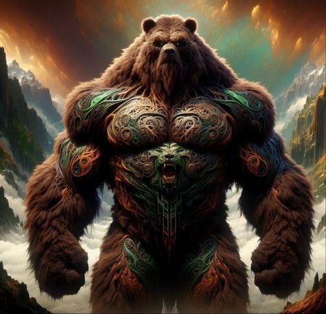 Giant Bear Fantasy Art, Fantasy Bear, Bear Warrior, Pagan Witch, Giant Monsters, Bear Art, Mad Max, Sci Fi Fantasy, Fantasy Landscape