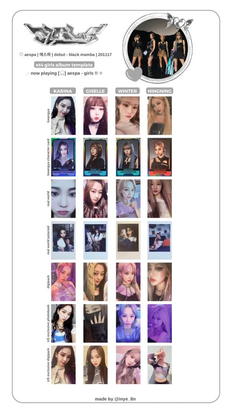 Aespa Photocards Template, Aespa Template, About Me Template, Photocard Template, Girls Album, Glow Kit, Winter Girls, Mini Albums, Photo Cards