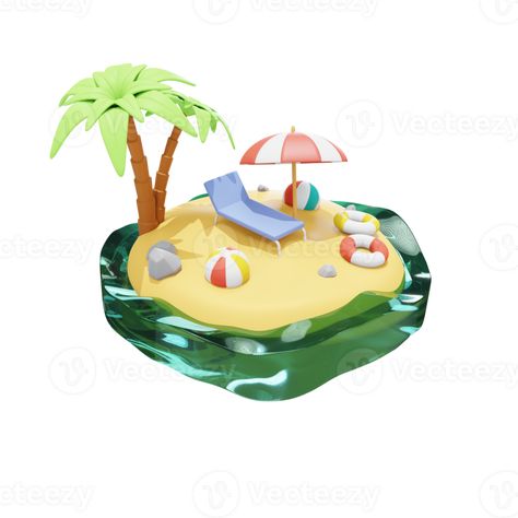 Beach 3D Icon Travel and Holidays Icon Game, Beach Icon, Cartoon 3d, 3d Icons, Illustration Inspiration, Icon Illustration, Design Element, Free Png, The Beach