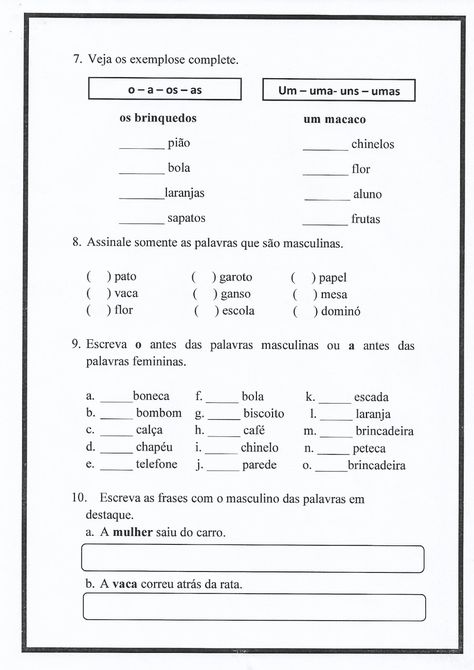 Atividade de Português: fabula, número do substantivo, singular e plural; gênero do substantivo, sinônimo e antônimo e ortografia Plural E Singular, Sheet Music, Education