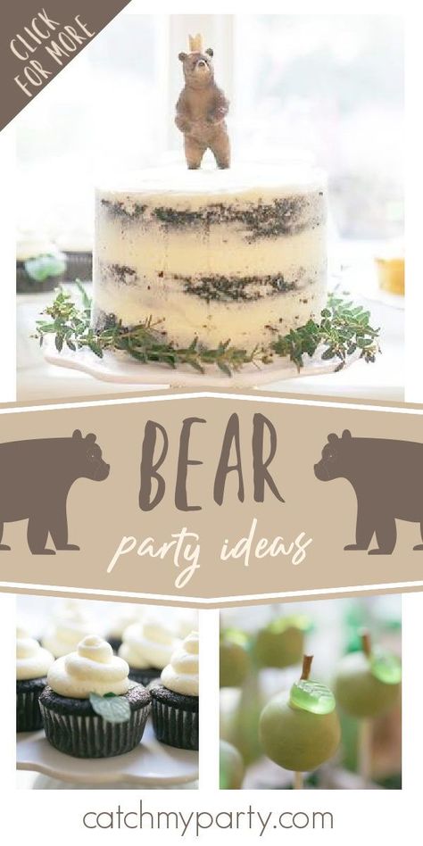 Winter Bear Birthday Party, Forest Bear Birthday Party, Bear First Birthday Party Food, Bear Themed Birthday Cake, Bear Birthday Food Ideas, Bear Themed Food Ideas, Bear Smash Cake 1st Birthdays, Bear Theme First Birthday Boy, Bear 1st Birthday