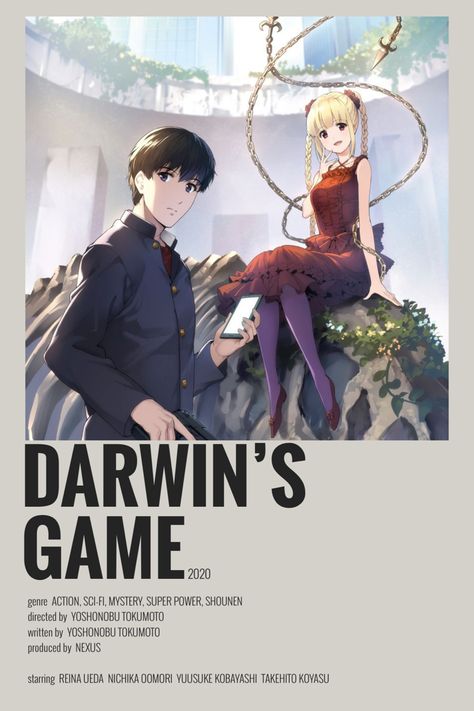 darwin’s game minimalist anime poster Darwin S Game, Darwin's Game, Anime Suggestions, Anime Watch, Kyoto Animation, Anime Printables, Anime Titles, Anime Recommendations, Manga List