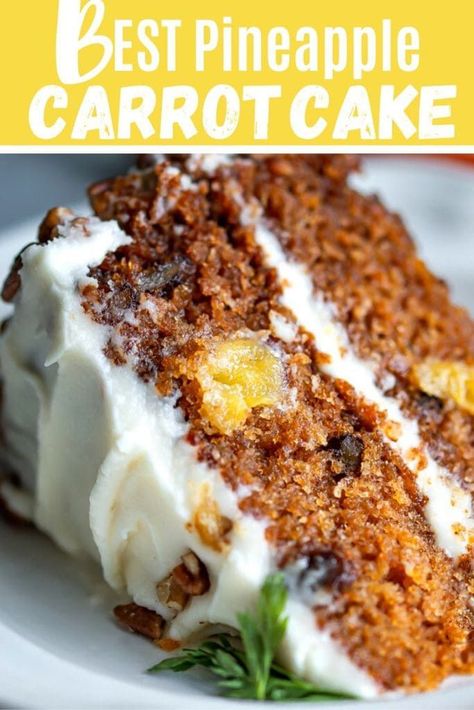 Old fashioned carrot cake with fresh pineapple that's is moist and delicious. Just the way Grandma used to make it!Moist Pineapple Carrot cake #pineapplecarrotcake #carrotcake #carrotcakerecipe #moistcarrotcake #oldfashionedpineapplecarrotcake Carrot And Pineapple Cake, Pineapple Carrot Cake, Cake With Pineapple, Bolo Chiffon, Carrot Cake With Pineapple, Moist Carrot Cakes, Kolaci I Torte, Pineapple Cake, Carrot Cake Recipe