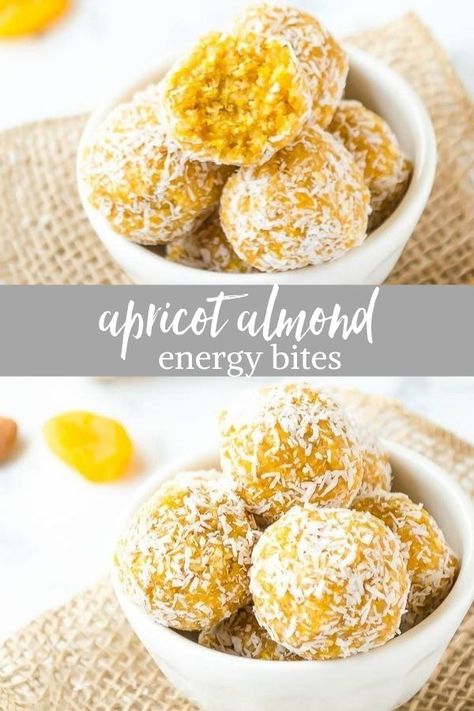 Apricot Almond Coconut Energy Bites Apricot Energy Balls, Coconut Energy Bites, Peanut Butter Banana Oats, Protein Balls Healthy, Energy Balls Healthy, Blueberry Banana Smoothie, Energy Bites Recipes, Coconut Protein, Energy Ball Recipe