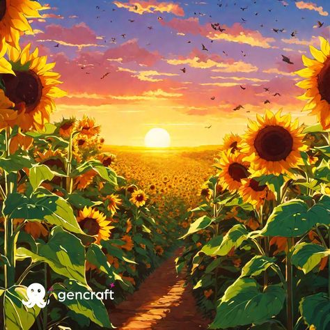 Field Of Sunflowers Painting, Sunflower Field Drawing, Sunflower Field Painting, A Field Of Sunflowers, Field Of Sunflowers, Sunflower Field, Sunflower Art, Sunflower Painting, Beautiful Wallpaper