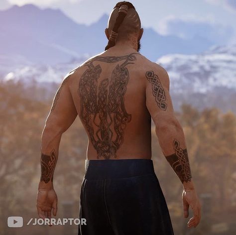 Ac Valhalla Tattoo, Vallhala Tattoos, Assassins Creed Valhalla Tattoo, Male Eivor, Valhalla Tattoo, Ac Valhalla, All Assassin's Creed, Nordic Aesthetic, Viking Wolf