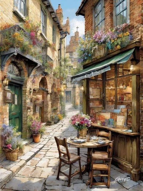 Cafe Paintings Art Coffee Shop, European Streets, Cafe Painting, Coffee Doodle, Paris Wallpaper, House Design Pictures, Cafe Art, Watercolor Landscape Paintings, Landscape Drawings