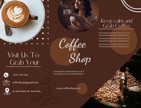 Mustard Modern Coffee Shop Trifold Brochure by Tasnim Coffee Brochure, Tarpaulin Design, Brochure Examples, Modern Coffee Shop, Brochure Design Layout, Typing Jobs, Trifold Brochure Design, Screen Wallpapers, Coffee Business