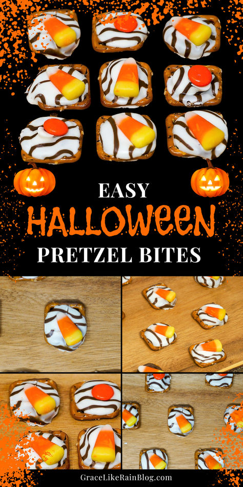 These Halloween Pretzel Bites are the perfect mix of sweet and salty! Easy to make and great for parties or trick-or-treating, they’re a fun and festive snack for all ages. Click for the simple recipe and add some spooky fun to your snack table! #HalloweenPretzelBites #FallSnacks #SweetAndSalty #HalloweenTreats Rolo Pretzels, Halloween Pretzels, Hershey's Kisses, Fall Snacks, Snack Table, Hershey Kisses, Halloween Treat, Halloween Desserts, Simple Recipe