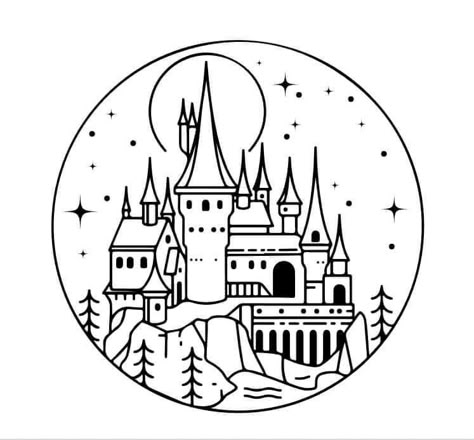 Sublimation image Castle Drawing Ideas, Castle Drawing Easy, Draw A Castle, Harry Potter Drawings Easy, Harry Potter Castle, Dog Design Art, Castle Svg, Harry Potter Svg, Harry Potter Art Drawings