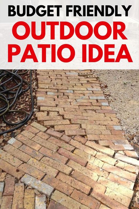 Easy Brick Patio Diy, Brick Patio Ideas On A Budget, Outdoor Seating Area Diy Cheap, Dirt Backyard Makeover On A Budget, Easy Patio Ideas On A Budget, Cheap Backyard Patio, Laying A Patio, Country Patio, Garden Pavers