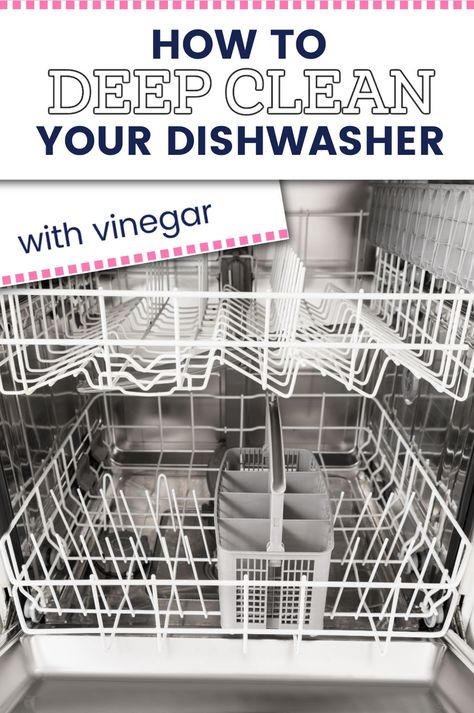 Is your dishwasher smelly or has lots of buildup? Find out how to DIY deep clean your dishwasher with just a couple of ingredients you probably already have around your house (like vinegar). Smelly Dishwasher, Natural Odor Remover, Clean Your Dishwasher, Dishwasher Filter, Cleaning Your Dishwasher, Dishwasher Cleaner, Deep Cleaning Hacks, Easy Cleaning Hacks, Clean Dishwasher