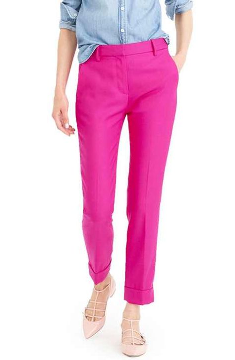 Pink Pants Outfit, Hot Pink Pants, Office Work Wear, Mens Fashion Smart, Pink Pants, Wool Pants, Straight Leg Trousers, Petite Outfits, Ankle Pants