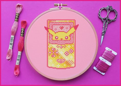 Cross Stitch Anime, Pikachu Cross Stitch, Game Cross Stitch, Anime Cross Stitch, Stitch Anime, Pokemon Cross Stitch Patterns, Stitch Games, Paj Ntaub, Pokemon Cross Stitch