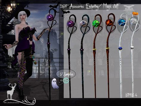 DanSimsFantasy's DSF Accessories Enchanting Magic staff Enchanted Outfit, Sims Design, Magic Staff, Mods Sims 4, Los Sims 4 Mods, Enchanted Dress, Magic Clothes, Witch Wand, Sims 4 Dresses