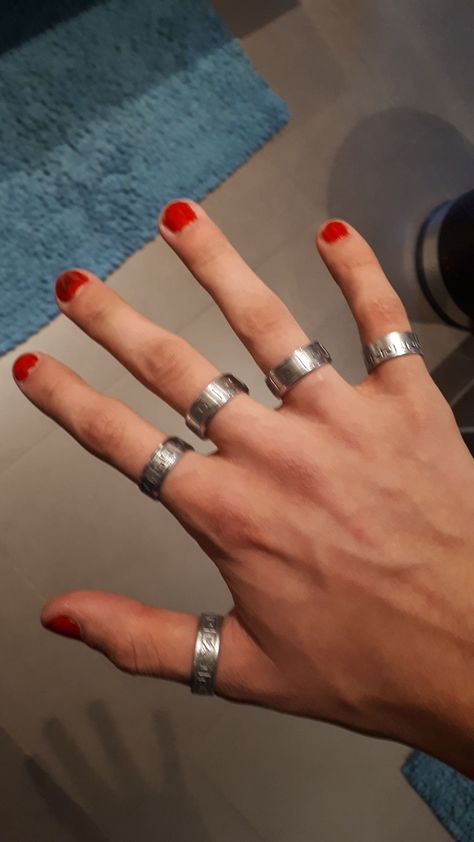 Red Nails Men, Masc Rings, Masc People, Men Nails, Men Nail, Men Nail Polish, Red Nail Polish, Thumb Rings, Nails Art