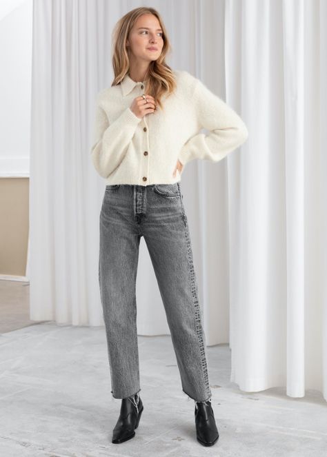 & Other Stories Straight Mid Rise Jeans in Grey $79 Grey Jeans Outfit, Straight Jeans Outfit, Straight Leg Jeans Outfits, Top Jeans, Trends For 2024, Ankle Length Jeans, Jean Trends, Scandi Style, Jeans Outfit