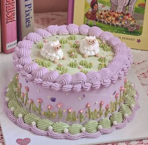 Nature Cake, Sheep Cake, Purple Cake, Pastel Cakes, Funny Birthday Cakes, Simple Cake Designs, Mini Cakes Birthday, Cute Baking, Pretty Dessert