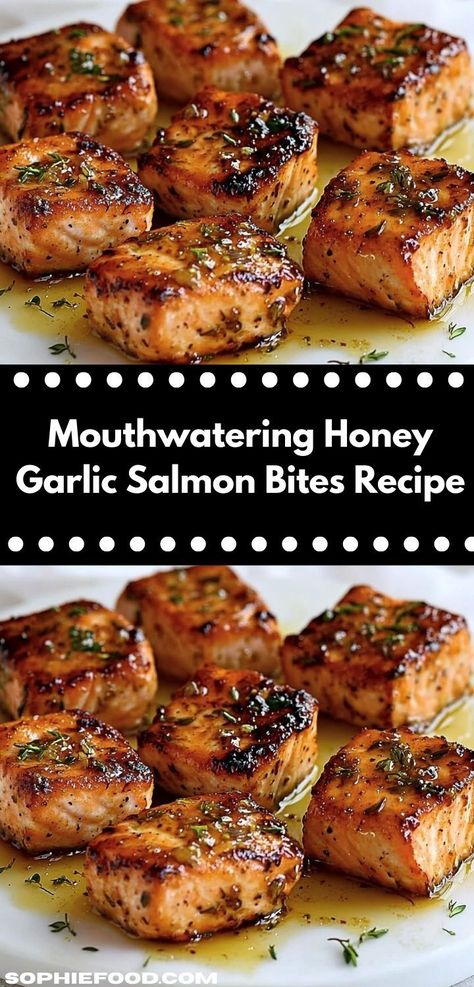 Searching for family-friendly dinner ideas? These Mouthwatering Honey Garlic Salmon Bites are not only quick to make but also rich in taste. Enjoy a delightful meal that brings everyone together around the table." Honey Garlic Salmon Bites, Garlic Salmon Bites, Honey Soy Salmon, Salmon Bites Recipe, Quick Salmon, Salmon Soy Sauce, Salmon Bites, Honey Garlic Salmon, Honey Salmon