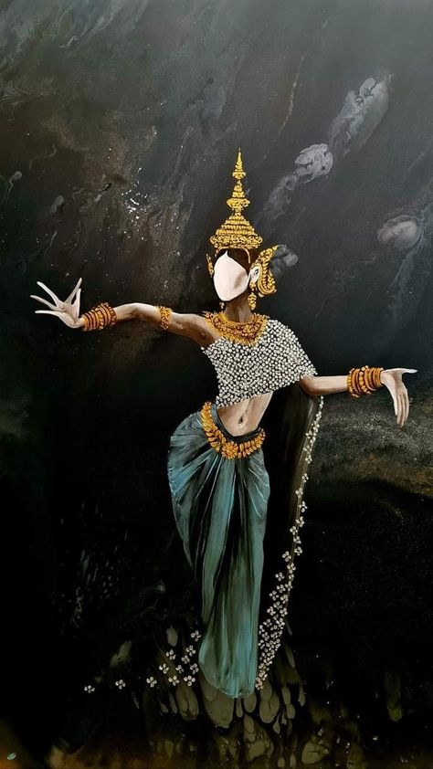 Khmer Apsara Drawing, Khmer Painting, Khmer Dance, Cambodia Art, Planet Video, Greek Goddess Art, Khmer Art, Emotional Painting, Myanmar Art