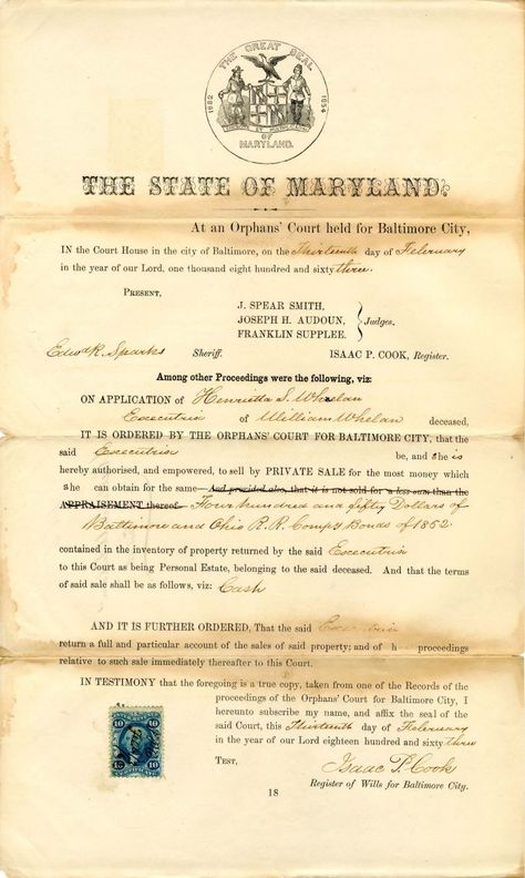 Early document with revenue stamp. Stocks And Bonds, Revenue Stamp, Narcissism Relationships, Narcissism, Maryland, Sheet Music, Stamp, Quick Saves, Color