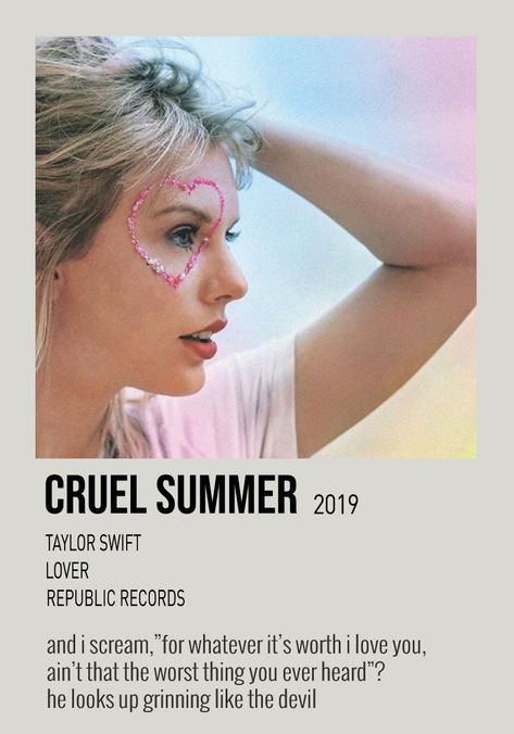 cruel summer by taylor swift minimalistic polaroid song poster Taylor Swift Shuffles, Paper Rings, Cruel Summer, Taylor Swift, Swift, Pink