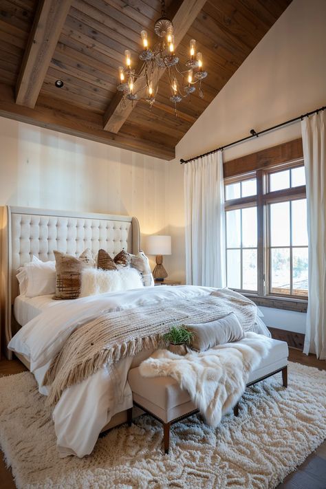 19 Delightful Rustic Bedroom Ideas to Copy Now Rustic Glam Bedroom, Lakehouse Cabin, Rustic Headboard Diy, Rustic Remodel, Rustic Bedroom Ideas, Rustic Headboard, Rustic Luxe, Master Room, Rustic Bedding