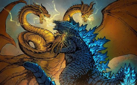 Godzilla 2019 vs King Ghidorah 2019 Epic Battle by MissSaber444 on DeviantArt King Ghidorah 2019, Godzilla Vs King Ghidorah, Godzilla Tattoo, Godzilla 2, King Ghidorah, Strange Beasts, Legendary Pictures, Godzilla 2014, Godzilla Wallpaper