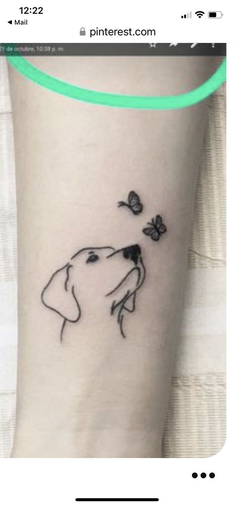 Dog With Butterfly On Nose Tattoo, Labrador Dog Tattoo, Simple Dog Tattoos, Labrador Tattoo, Nose Tattoo, Memorial Tattoos Small, Animal Tattoos For Women, Puppy Tattoo, Minimal Tattoo Designs