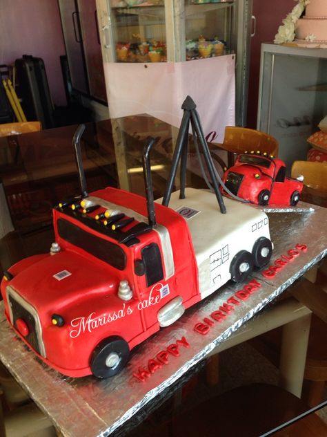 Towing truck birthday cake. Visit us Facebook.com/marissa'scake. Birthday Cake For Men Ideas, Tow Truck Cake, Cake For Men Ideas, Birthday Cake For Men, Birthday Cake Kids Boys, Cake For Men, Truck Birthday Cakes, New Birthday Cake, Dad Birthday Cakes