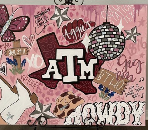 Tamu Canvas Painting, College Dorm Canvas Painting, College Collage Painting, Tamu Dorm, College Painting Canvases, College Canvas Paintings, Western Painting Canvas, College Paintings, Dorm Canvas Art