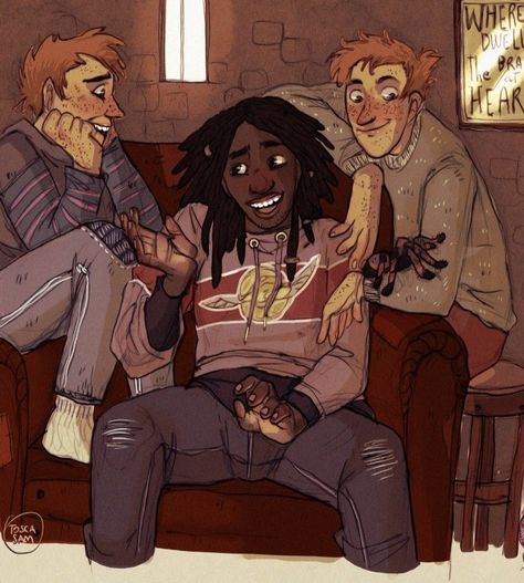 Lee Jordan Harry Potter, Harry Potter Rpg, Lee Jordan, Fred And George Weasley, Weasley Twins, Fred Weasley, George Weasley, Harry Potter Marauders, Harry Potter Fan Art