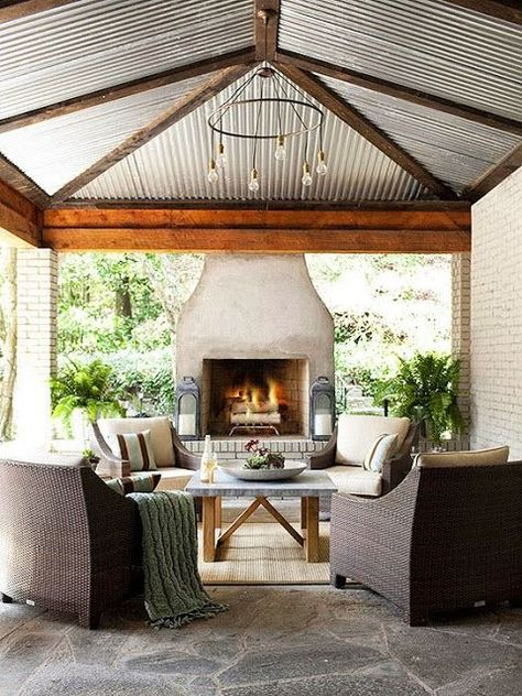 Modern Outdoor Living Space, Outdoor Living Space Design, Modern Outdoor Living, Outdoor Fireplace Designs, Patio Fireplace, Backyard Fireplace, Freestanding Fireplace, House With Porch, Outdoor Living Room